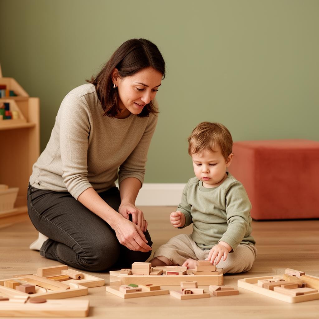 Educator guiding a toddler